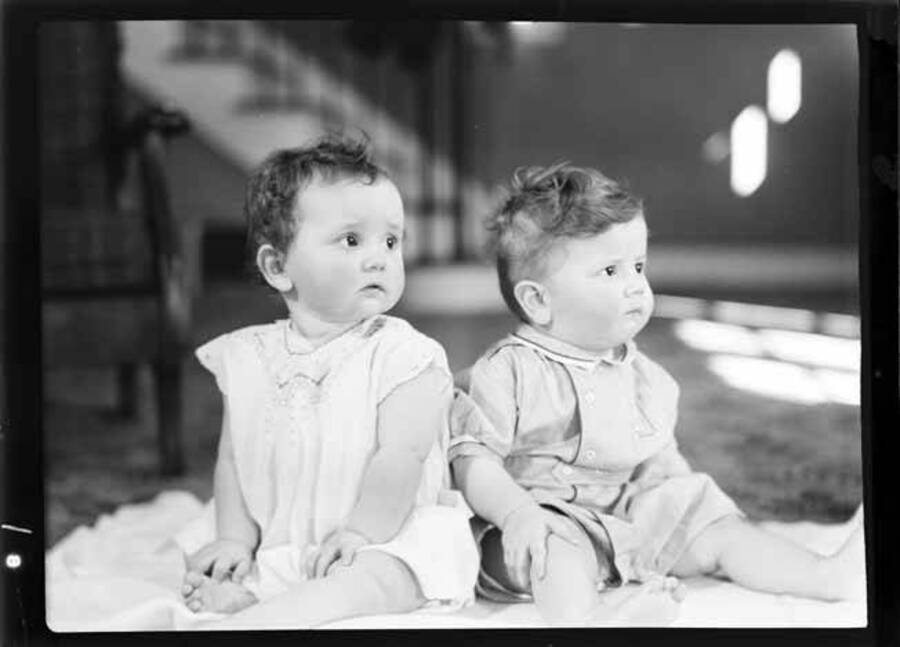Baby picture of John and Helen Laughlin.