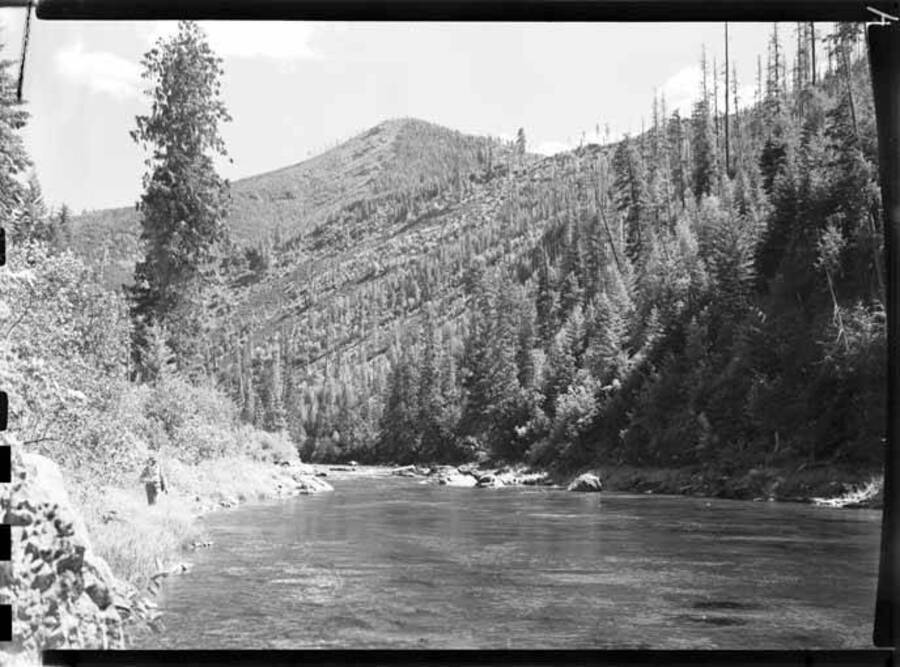 Image shows the St. Joe River and surrounding hills.