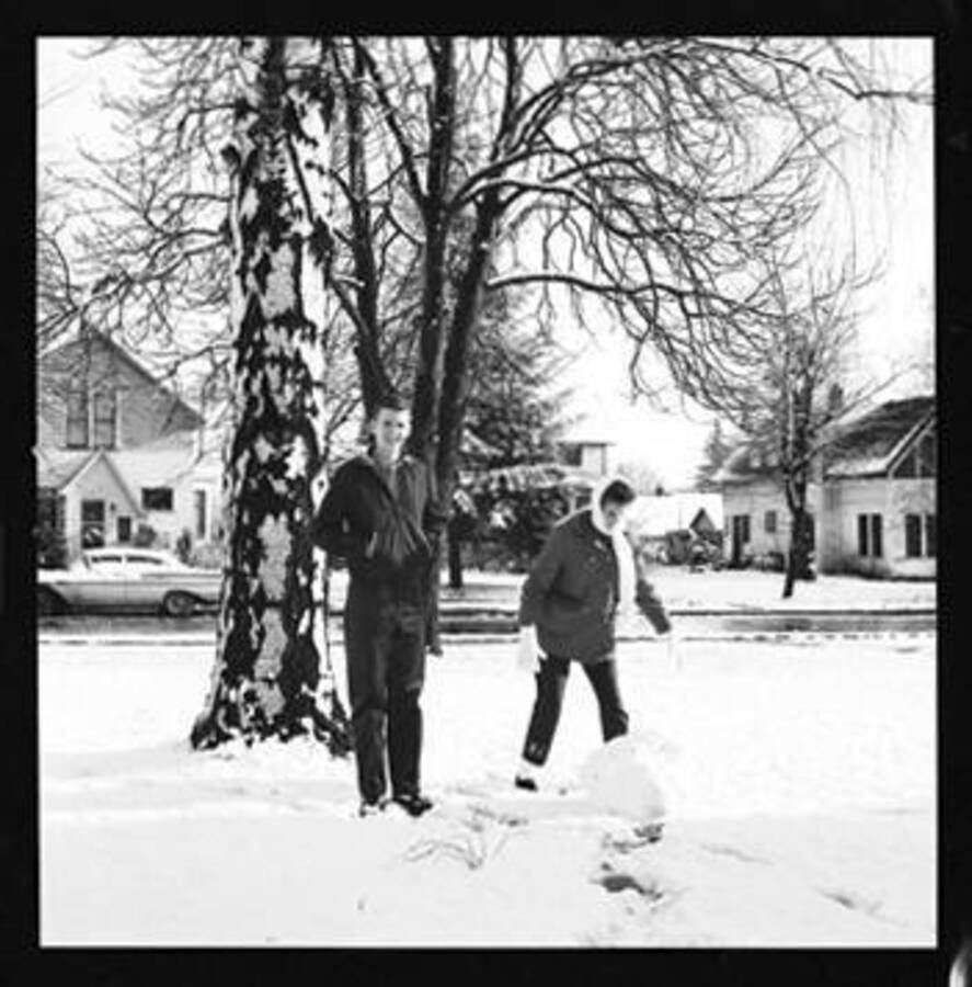Members of the Laughlin family playing in the snow.