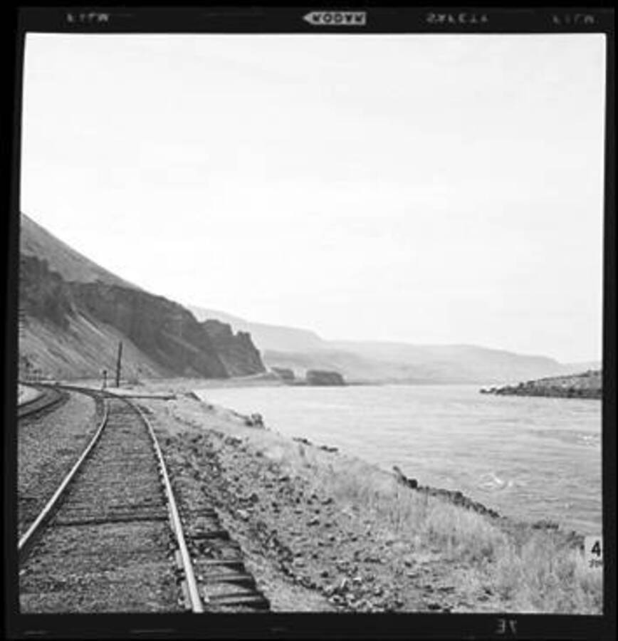 Scenic view of a railroad track somewhere along the Columbia River.