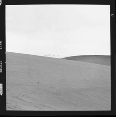 View of sand dunes west and north of St. Anthony, Idaho, with the Grand Tetons in the distance