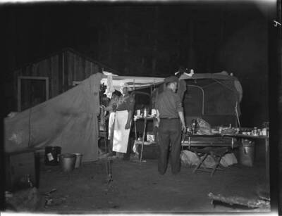 An evening image of the cook area on the National Guard trip.