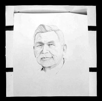 Print of a drawing of Harry Wheeler by Steve Allured.