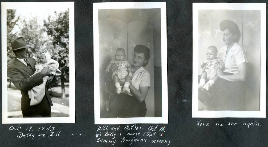 A series of family photographs with baby Bill Hopkins, with his father and mother