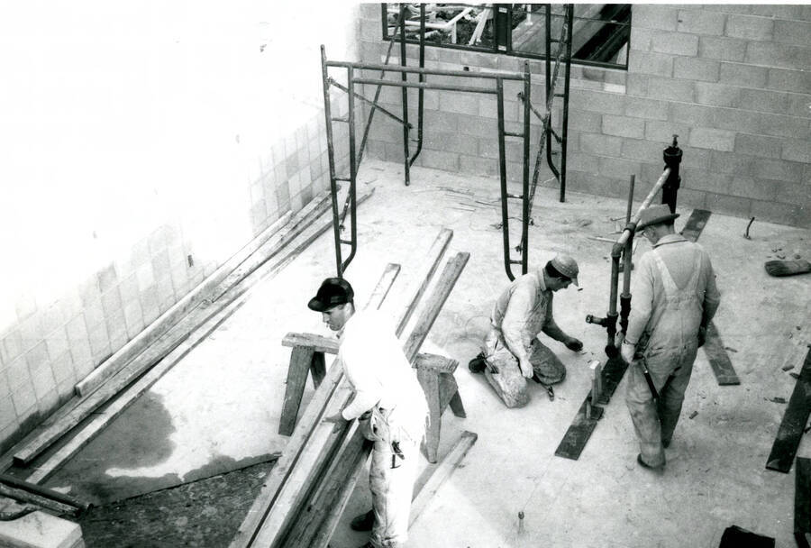 New shop building construction around 1973