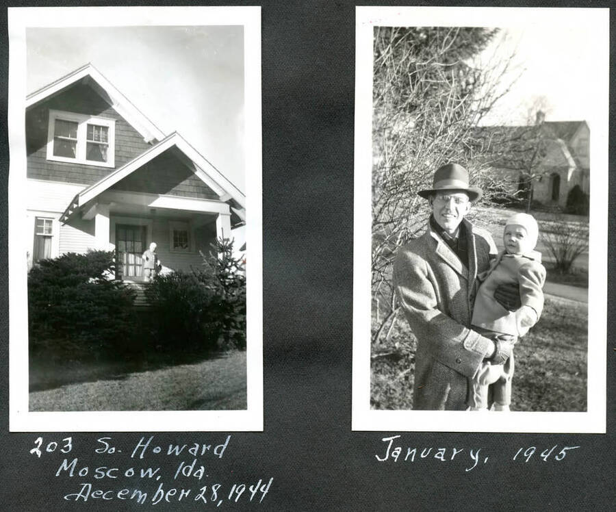 Photograph of the Hopkins house at 203 South Howard Street in Moscow, and a photograph of father Bert with son Bill