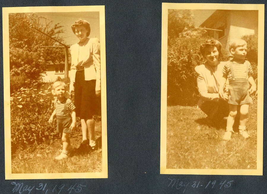Young Bill Hopkins with his mother, outside