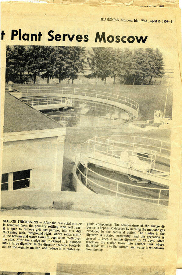 Full page newspaper article from the Idahonian, April 22, 1970, ""Water Treatment Plant Serves Moscow"". Part 2