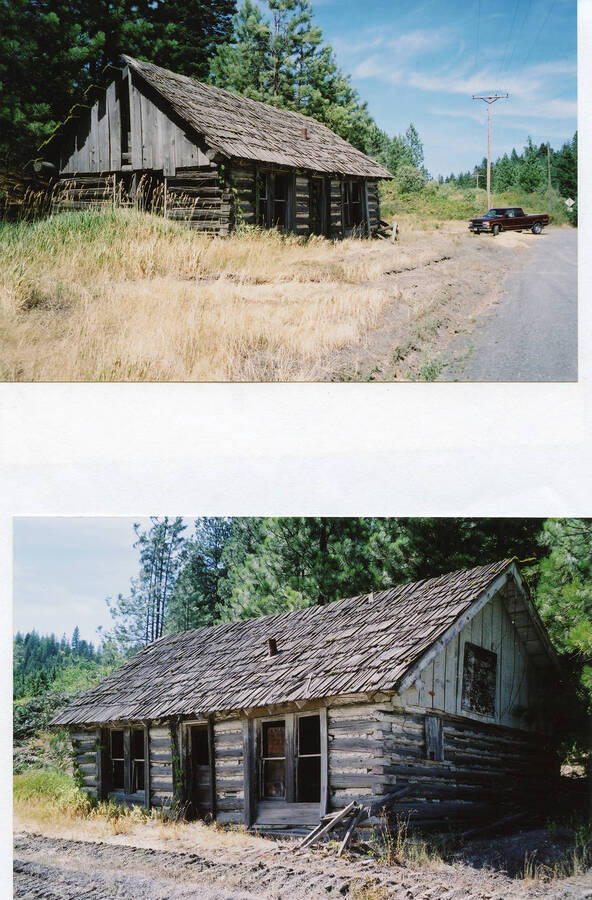 Cabin originally on summit of Mineral Mountain on Hwy 95 (pictured at original site), then moved to Skyline Drive when road was widened in 2000s. Was a tavern known for being rowdy, named for the many fights that occured there. Now in ruins. Likely built during Prohibition.