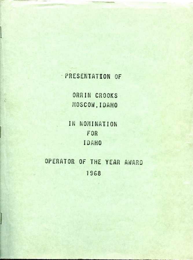 Presentation of Orrin Crooks, in nomination for Idaho Operater of the Year Award, 1968