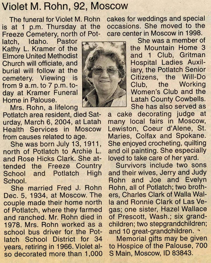 Violet M. Rohn obituary