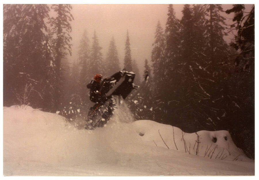 Tim Fleener snowmobiling in Idaho.