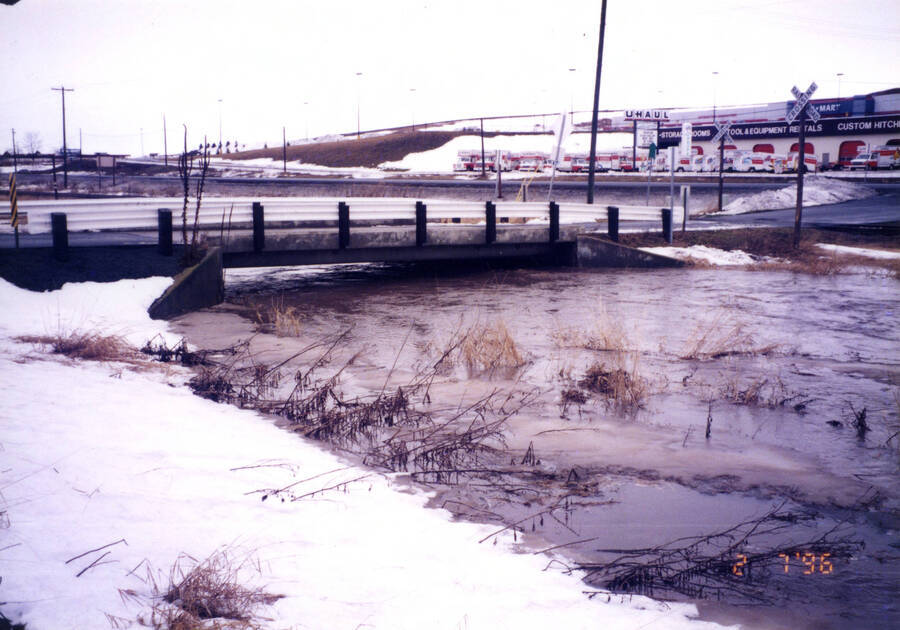 50 year flood February 7, 1996, showing the bridge into the plant