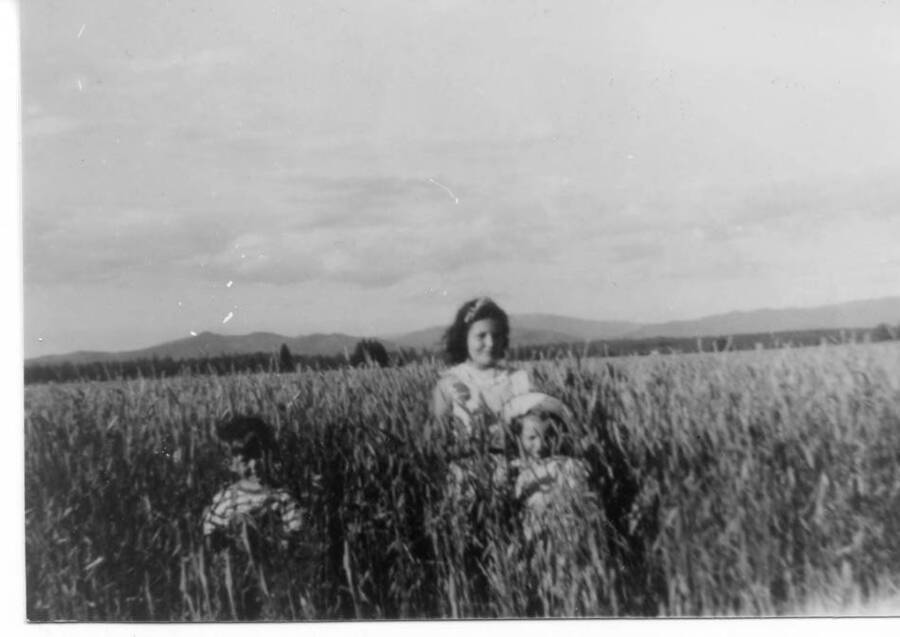 Marva Joyce Fleener standing with her niece and nephew, Nyla June and Bob Peck's children, at the property in Worley, ID.