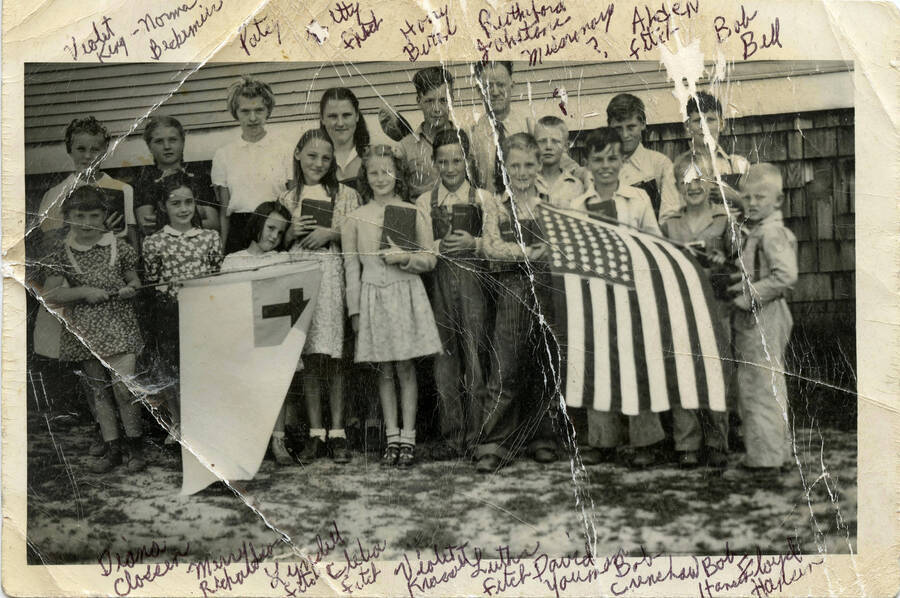 Students of Rock Creek Bible School ~1940. Names on photo.