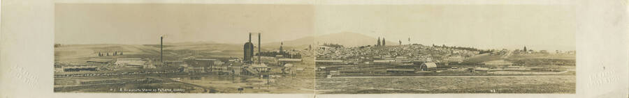 Panoramic view of Potlatch, ID. Contains view Barn before it was burned down