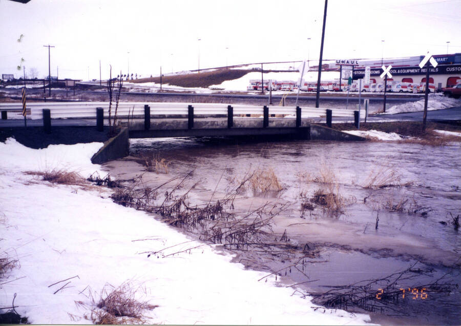 50 year flood February 7, 1996 showing bridge into the plant