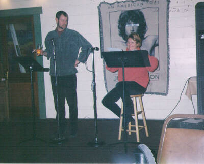 Theatre Outside the Bell Jar Dec 8, 2000 at Mikey's Gyros. Tim Waterman & Gerri Sayler.