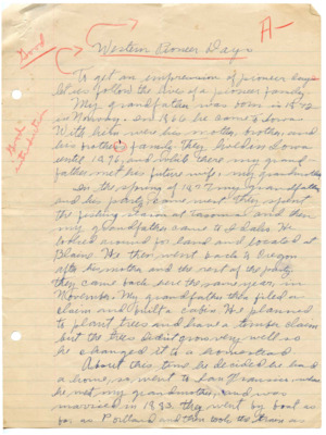 Written by Marian Smith, LeNell's mother, this paper provides a glimpse into the life of the early homesteaders in America and their struggles. The paper received a grade of A-.