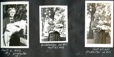 Grandmother Anna Elizabeth Larson Hayes with William as newborn (four weeks and seven weeks old) in a series of three photographs