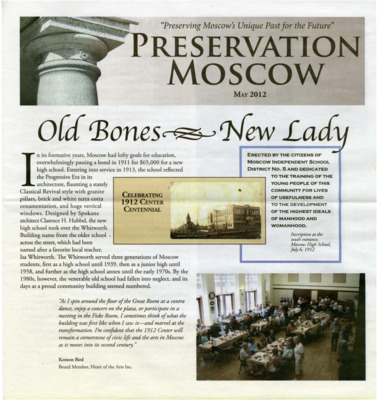 Annual Newsletter for the Moscow Historic Preservation Commission, began in 1995. Newsletter outlines historic preservation practices and National Register for Historic Preservation properties across Latah County. This publication was printed on Newsprint and contains text and photos. The publication contains color.