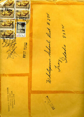 Envelope containing letters from 6th grade class field trippers to Mr. Crooks & Mr. Brown