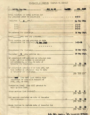 Record of service in Navy of Max Davis