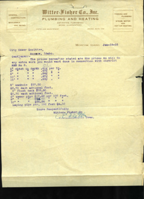 Quote from Witter-Fisher Co., Inc. Plumbing & Heating, regarding extra work on No. 3