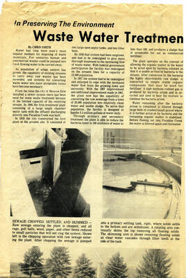 Full page newspaper article from the Idahonian, April 22, 1970, "Water Treatment Plant Serves Moscow". Part 1