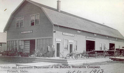 The Vehicle and Implement Department of the Potlatch Mercantile Company, located in Potlatch, Idaho. This was the old townsite where supplies were kept to maintain the town.