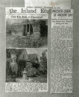 An old landmark was uncovered when a building was razed on the W. E. Hearn place northwest of Potlatch. The aged log cabin was believed to be the first house built in the Potlatch, Idaho, region in 1865.