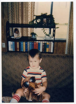 Dustin Fleener at Edna Cappellan's home. Edna was Juanita Fleener's close friend, prior to Juanita's death in 1989.