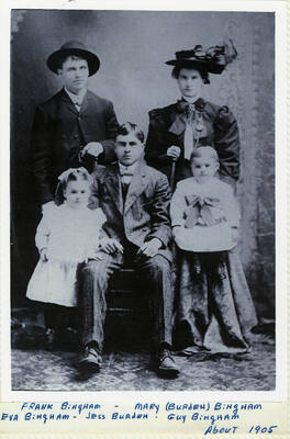 Photo of Frank Bingham, Eva Bingham, Mary (Burden) Bingham, Jess Burden, Guy Bingham