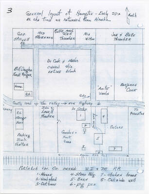 Hand drawn map of Hampton, ID with descriptions and locations