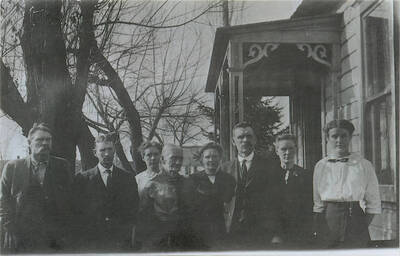 Photo of McClure family (left to right): Sherida, Willie, Helen, Grandma (Amanda McClure), Flora Hale, Ed (Lucy & Bob's parents), Sarah Turnbough, and Alice Strong