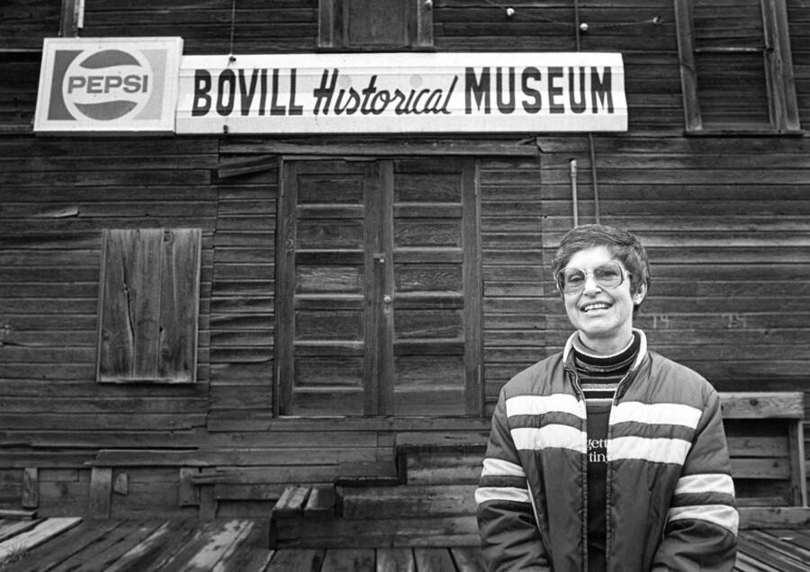 The Bovill mayor, Jimi Kai Noel, stands outside the Bovill Historical Museum.