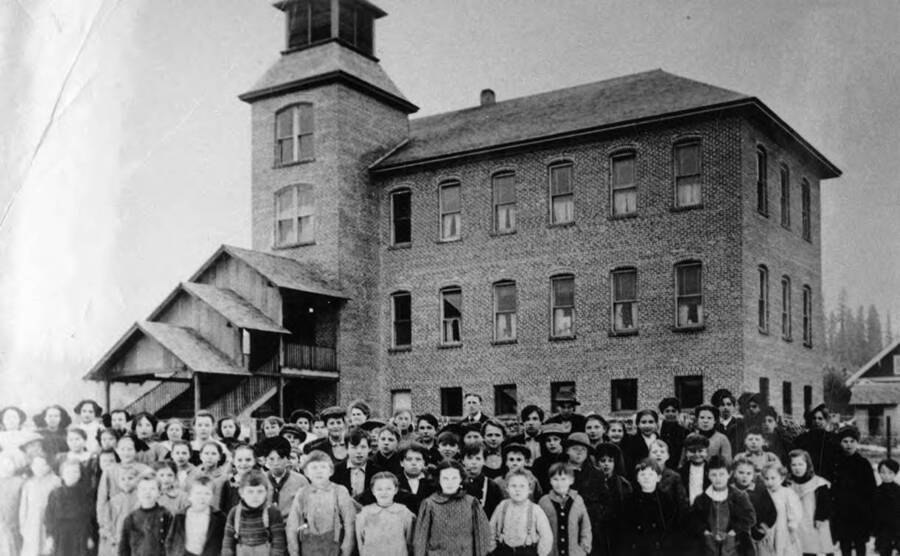Students standing out in front of the Bovill School.