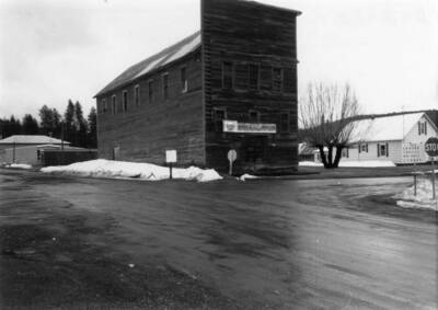 Bovill's Opera House with snow on the ground around it.