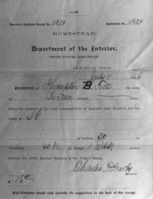 A receipt for the purchase of a homestead.