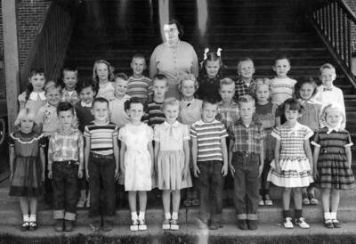Bovill's grade school students standing outside the school.