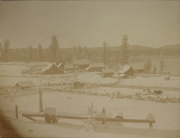 McCall’s old houses, fenced property during the winter