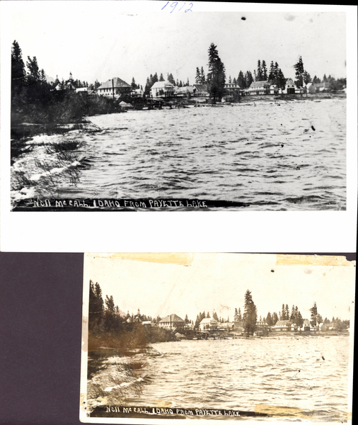 NO 11 McCall, Idaho from Payette Lake, view from the lake and of McCall buildings in the background. Image contains the text: "1912 NO 11 MCCALL IDAHO FROM PAYETTE LAKE NO11 MCCALL IDAHO FROM PAYETTE LAKE"