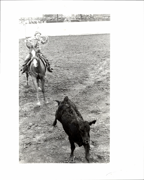 Thunder Mountain Days, a young boy on horseback roping a calf