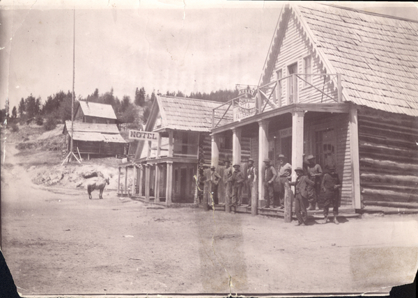 Warren- Kelly and Patterson store and hotel. Image contains the text: "HOTEL  KELLY PATTERSON FINE WHISKEY PATTERSON KELLY"