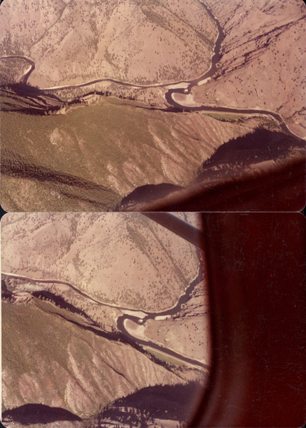 Original colored aerial photograph of confluence of two forks of the Salmon River