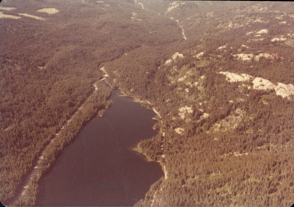 Original colored aerial photograph of a lake