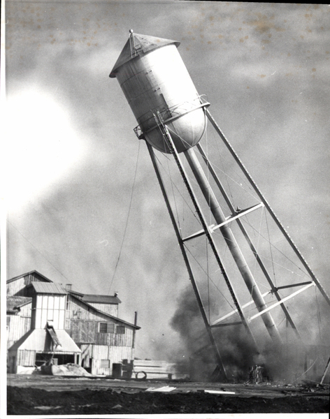 Water tower fallen about 20 degrees