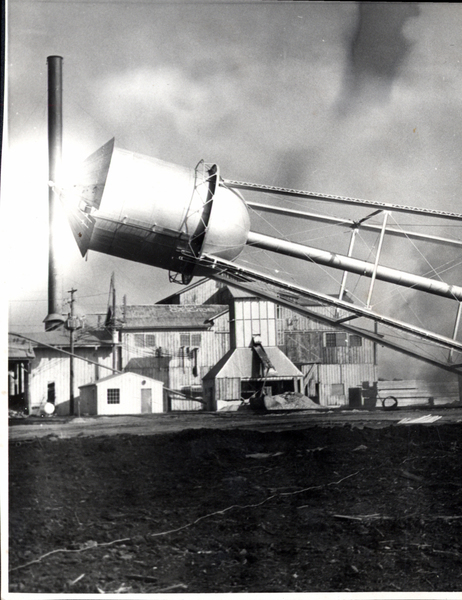 Water tower fallen about 45 degees