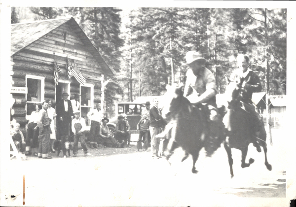 Horse race, 4th of July?. Image contains the text: "POST OFFICE"