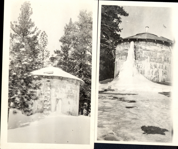 Masonry water tank in the winter